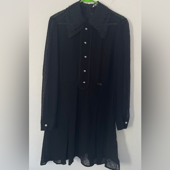 Zara black dot mesh romper with jewel buttons and lace collar - Picture 2 of 16